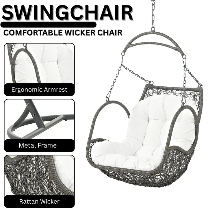 Jumoke Outdoor Rattan Wicker Hanging Swing Chair with Cushion