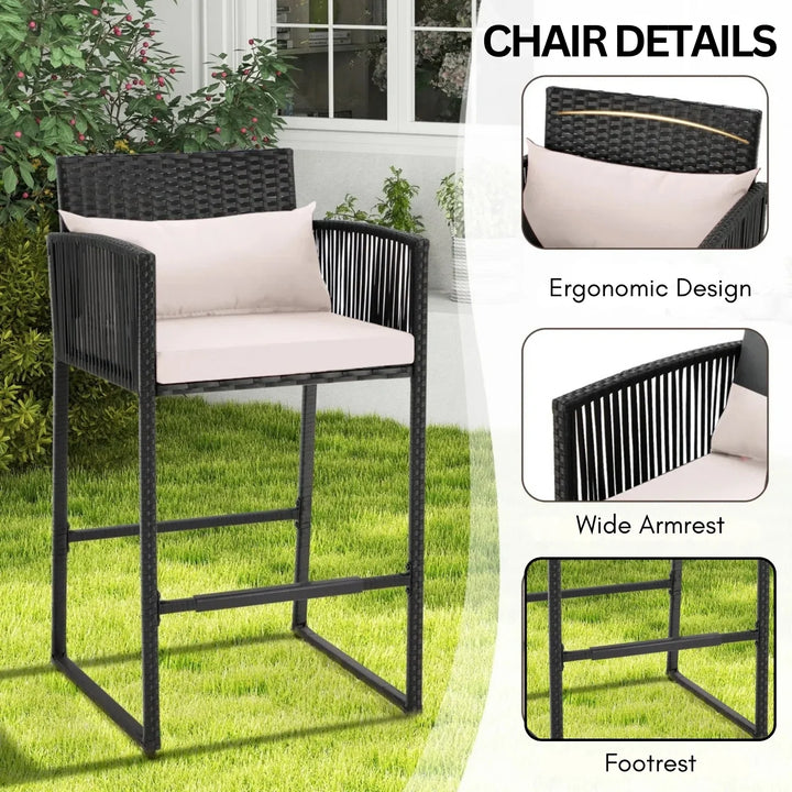 Walburga Outdoor Rattan Wicker Bar Set With 2-Tier Table