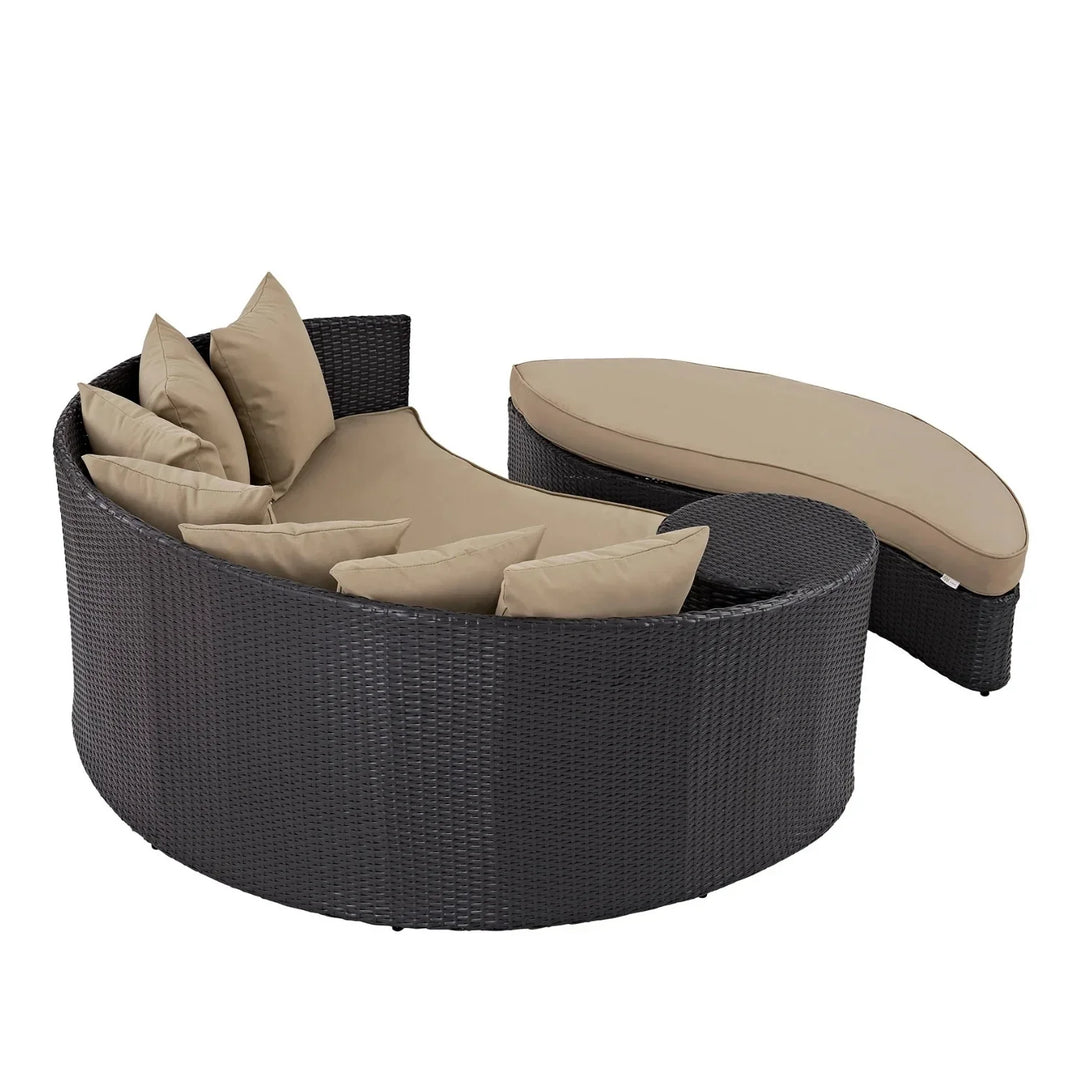 Karola Outdoor Rattan Wicker Daybed (Dark Brown & Beige)