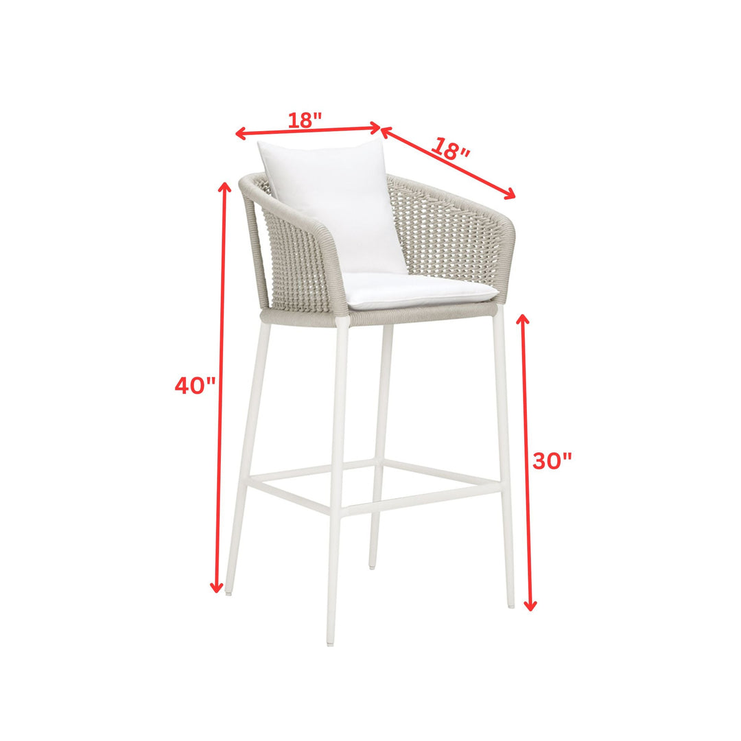 Sezgin Outdoor Patio Bar Chair 2 Chair For Balcony Braided & Rope (Ivory)