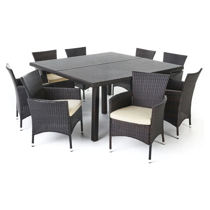 Ojasvi 9-Piece Outdoor Rattan Wicker Square Dining Set