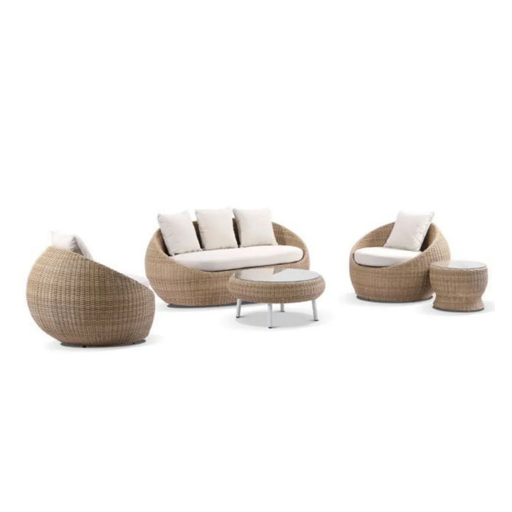 Outdoor Wicker 5-Seater Sofa Set With Glass Top Tables