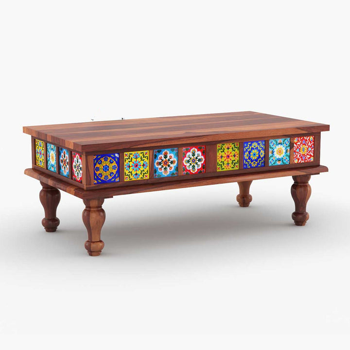 Shelly Solid Wood Coffee Table With Tiles