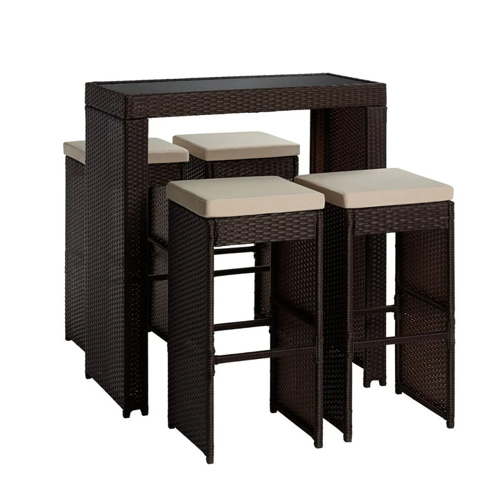 Xia 5-Piece Outdoor Rattan Wicker Bar Set with Glass Top Table