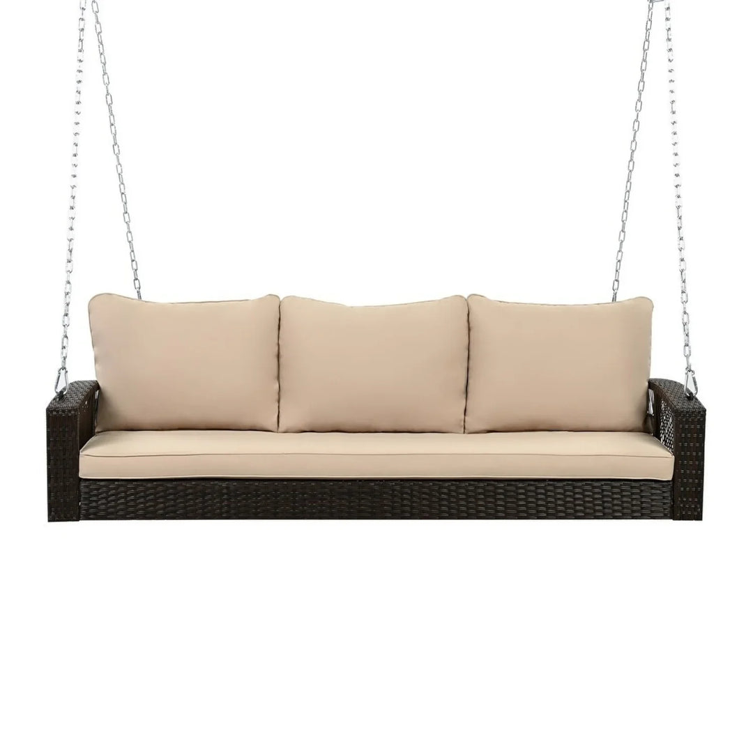 Hortense Outdoor Large HDPE Wicker 3-Person Porch Swing