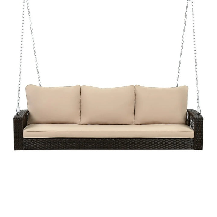 Hortense Outdoor Large HDPE Wicker 3-Person Porch Swing