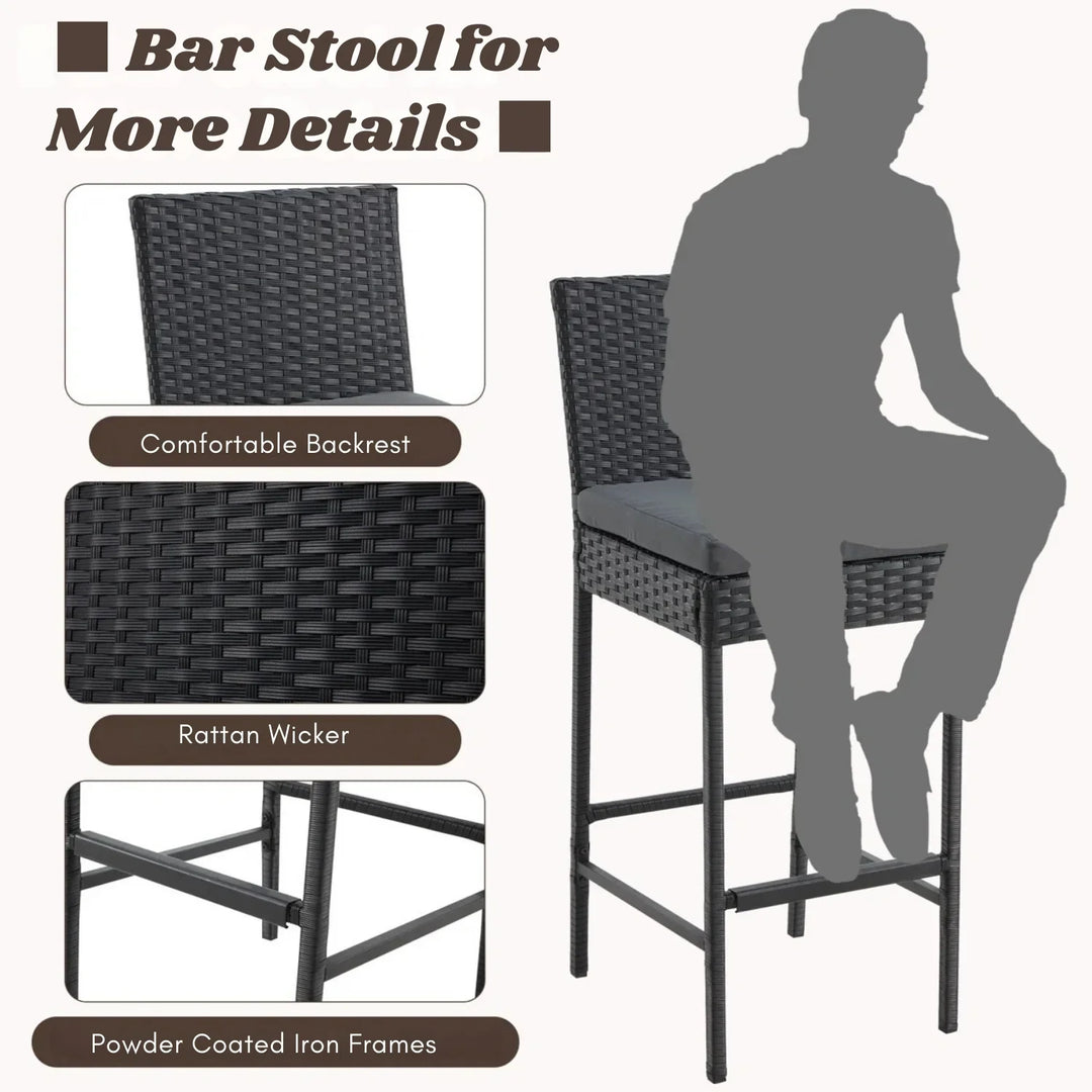 Thekla Outdoor Rattan Wicker Bar Chairs Set of 2