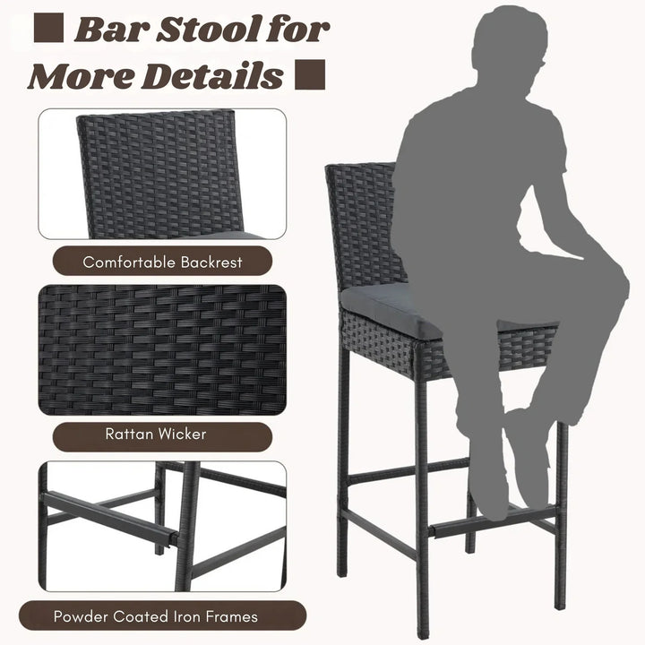 Thekla Outdoor Rattan Wicker Bar Chairs Set of 2