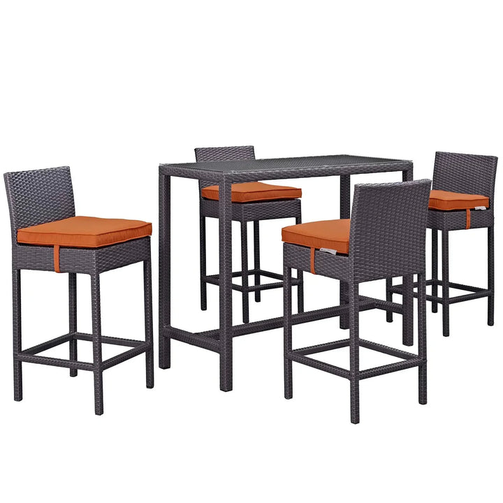 Lomeo Outdoor Patio Bar Sets 4 Chairs and 1 Table (Dark Brown)