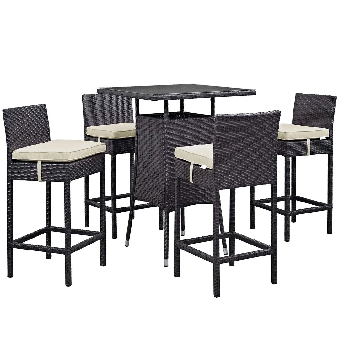 Volta Outdoor Patio Bar Sets 4 Chairs and 1 Table (Dark Brown)