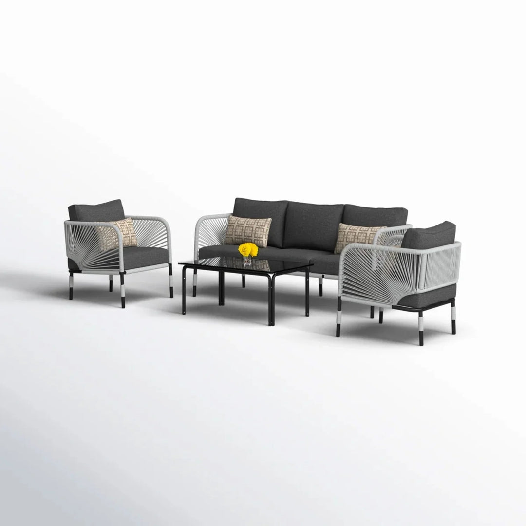 Bellamy Outdoor Rope 5-Seater Sofa Set With Glass Top Table