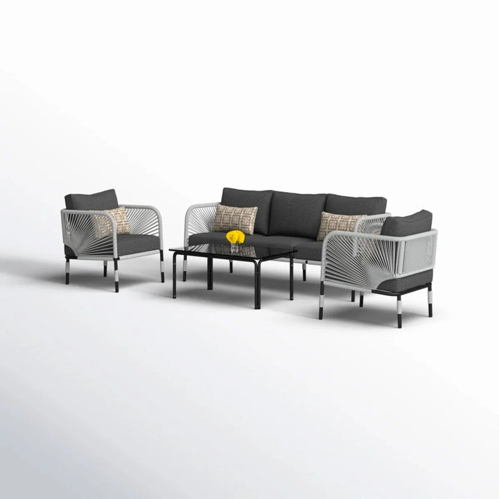 Bellamy Outdoor Rope 5-Seater Sofa Set With Glass Top Table