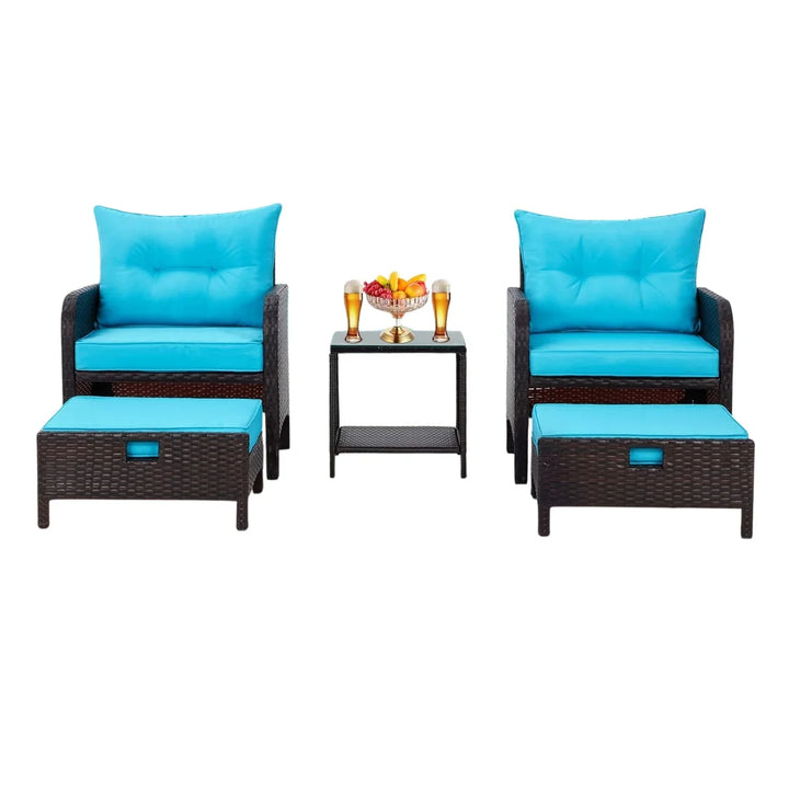 Eesha Outdoor 5 Piece Patio Wicker Furniture Set