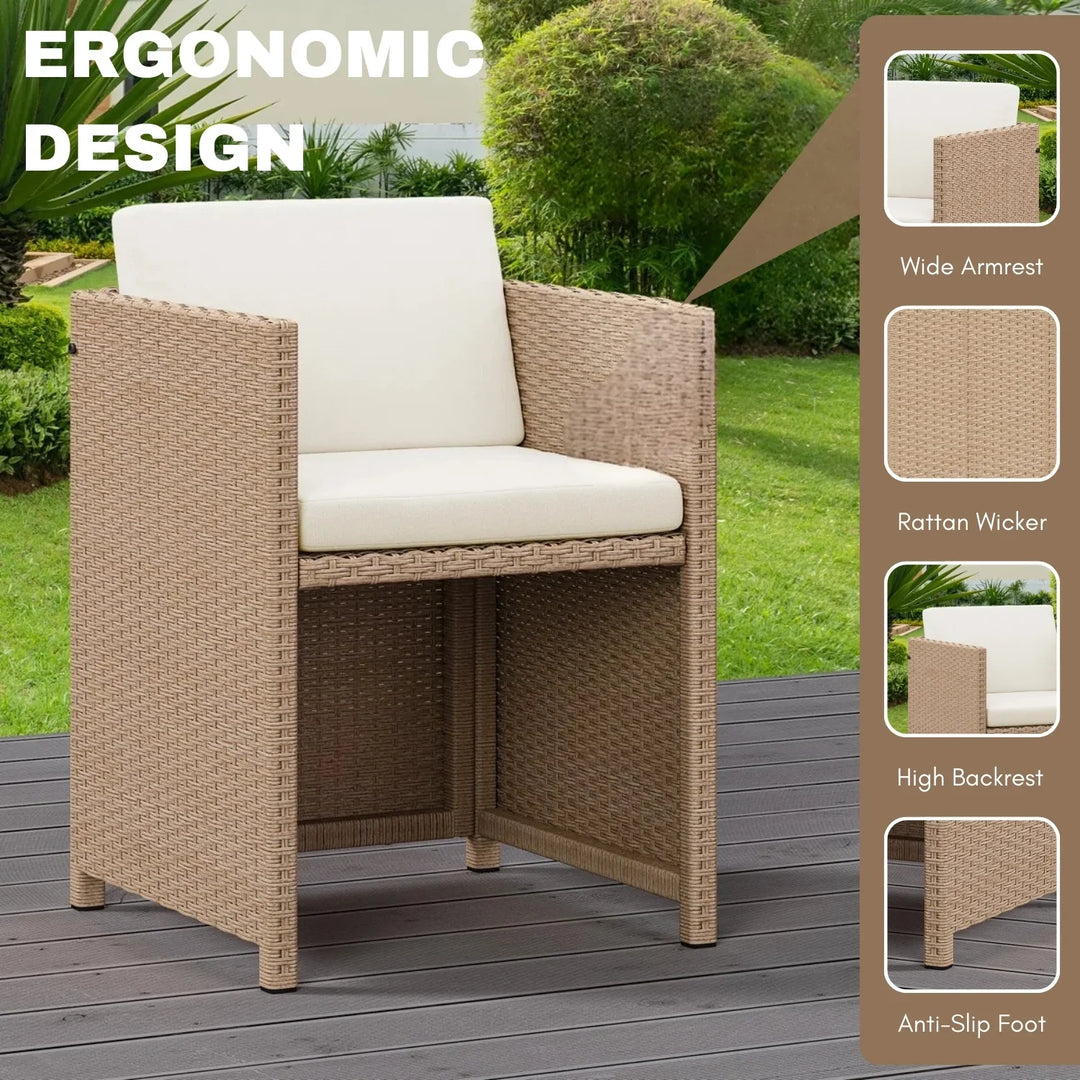 Outdoor Wicker 5-Piece Bar Set with Glass Top Table & Ottomans