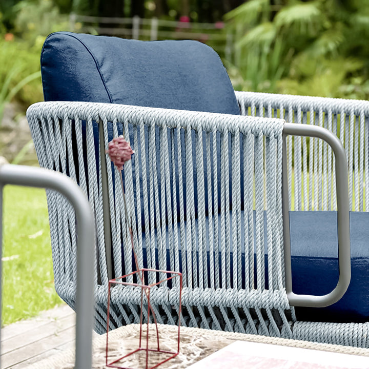 Astoir Outdoor Garden Balcony Sofa Set 3 Seater , 2 Single Seater and 1 Center Table Set Braid & Rope (Grey-Blue)