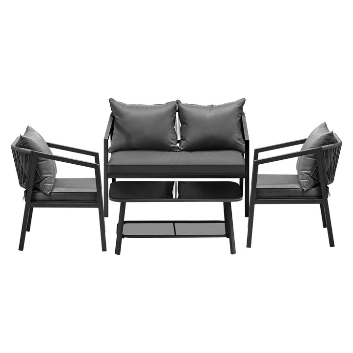 Freig Outdoor Sofa Set 2 Seater, 2 Single seater and 1 Center Table (Dark Grey) Braided & Rope