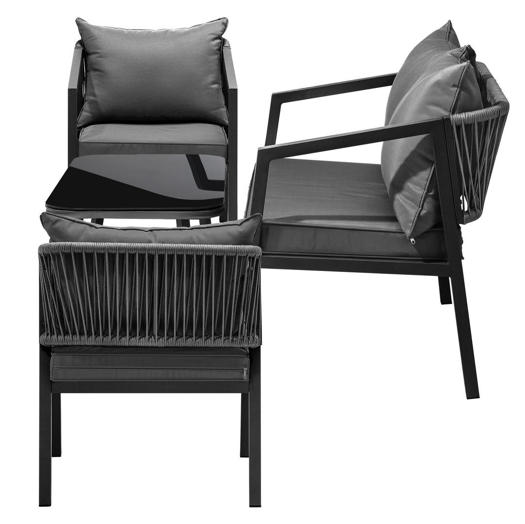 Freig Outdoor Sofa Set 2 Seater, 2 Single seater and 1 Center Table (Dark Grey) Braided & Rope