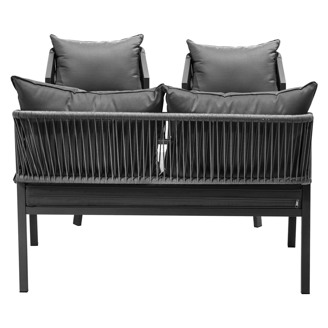 Freig Outdoor Sofa Set 2 Seater, 2 Single seater and 1 Center Table (Dark Grey) Braided & Rope