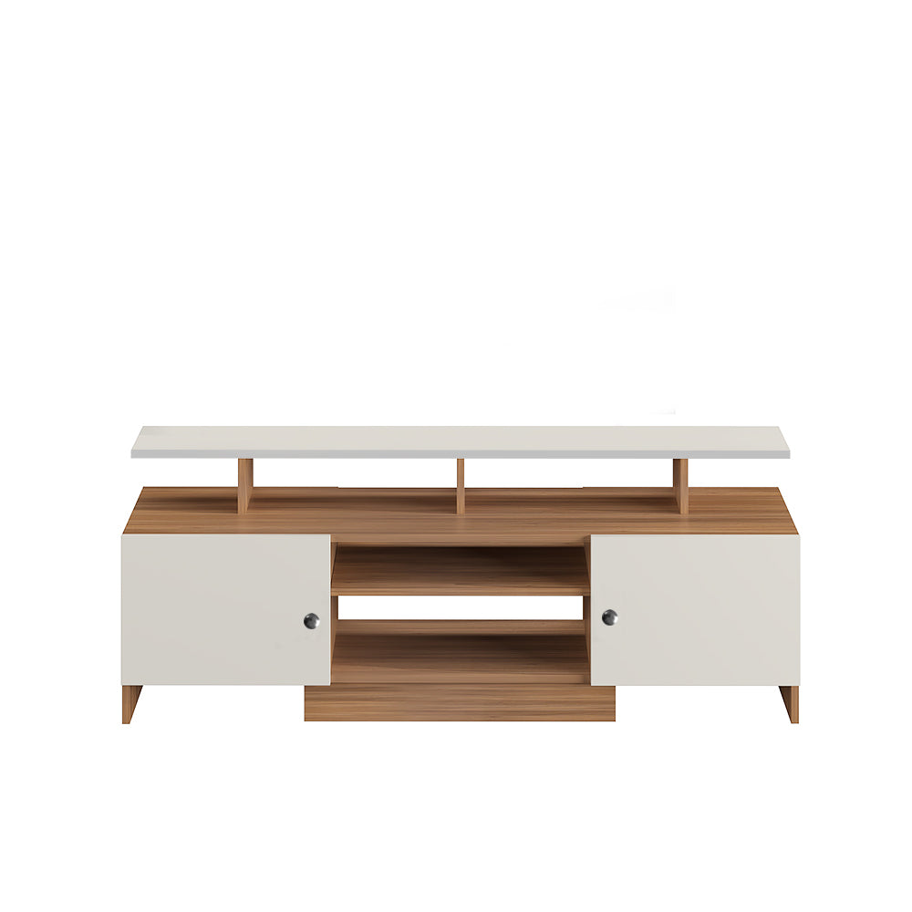 Gia Modern TV Unit with Storage - Exotic Teak and White