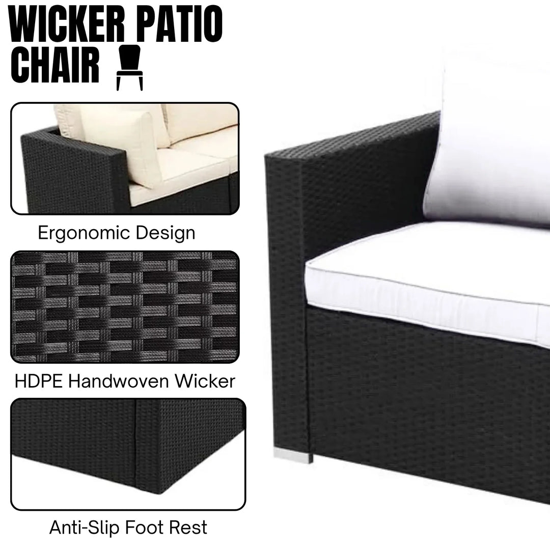 Stefania 6-Piece Outdoor Wicker Sofa Set (Black/Cream)