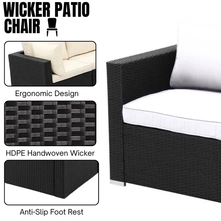 Stefania 6-Piece Outdoor Wicker Sofa Set (Black/Cream)