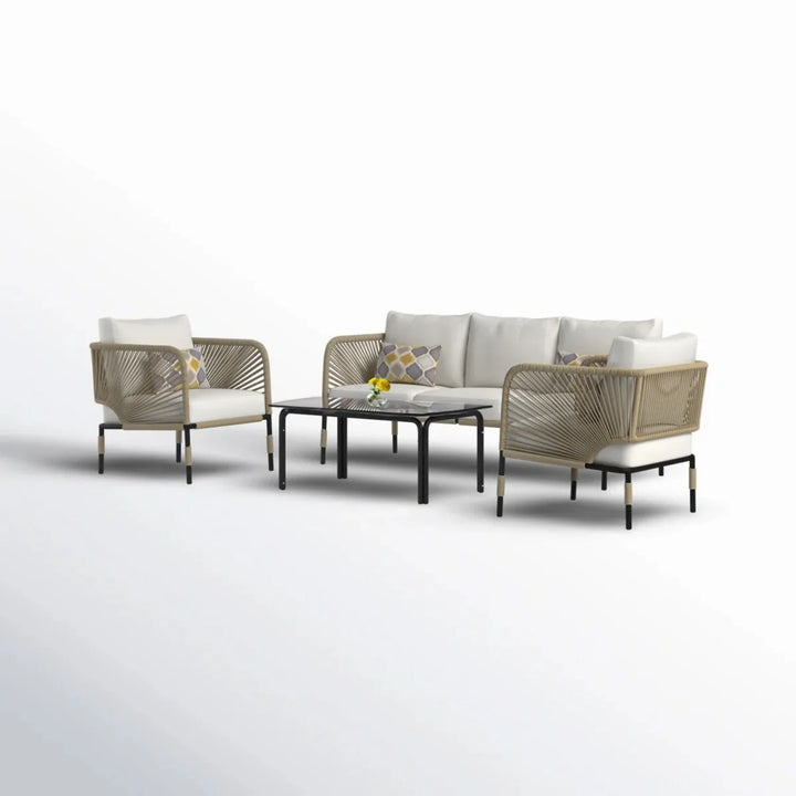Amoura Outdoor Rope 5-Seater Sofa Set With Glass Top Table