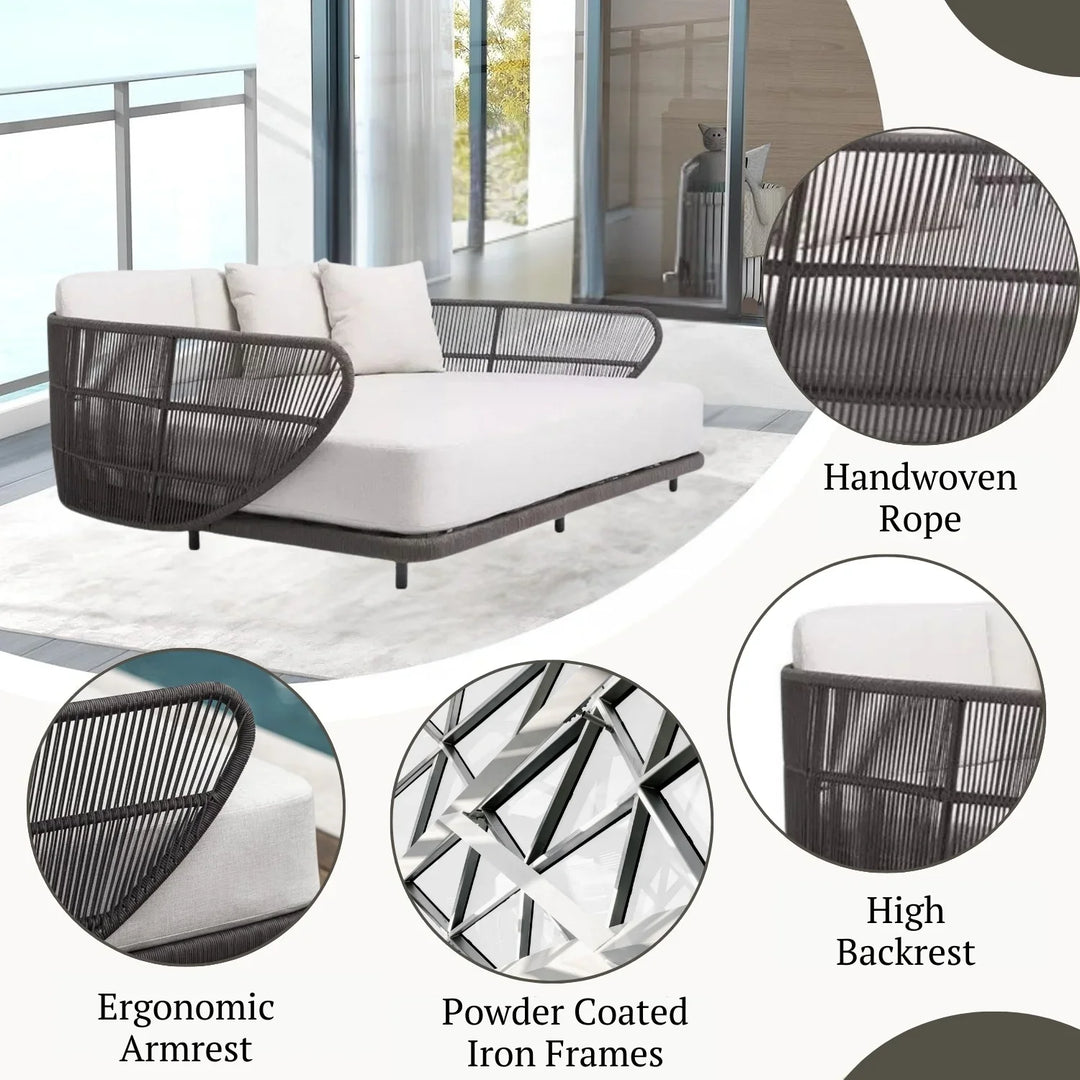 Faustina Outdoor Grey Rope Patio Daybed With Off-White Cushion