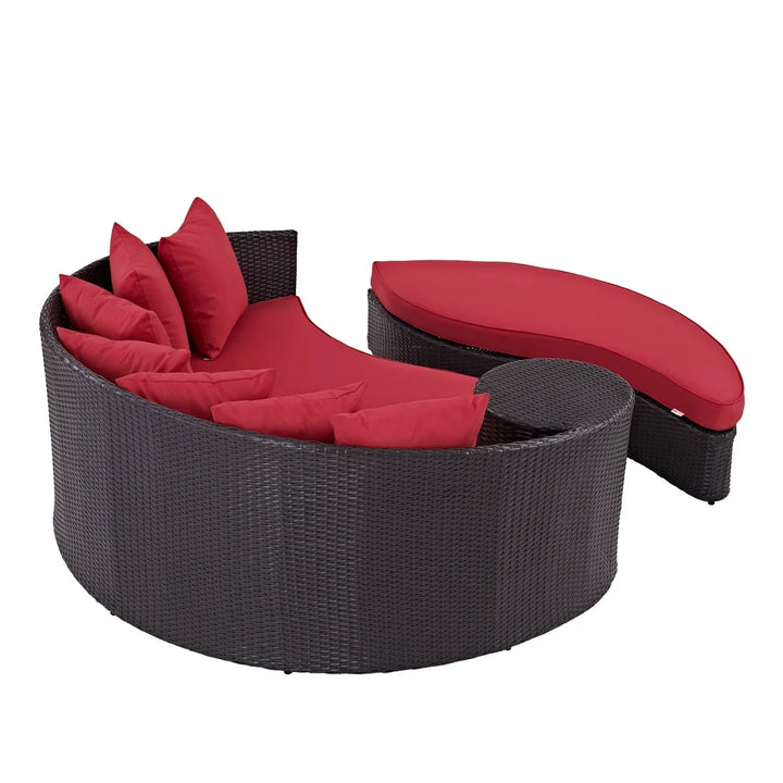 Renate Outdoor Rattan Wicker Daybed (Dark Brown & Red)