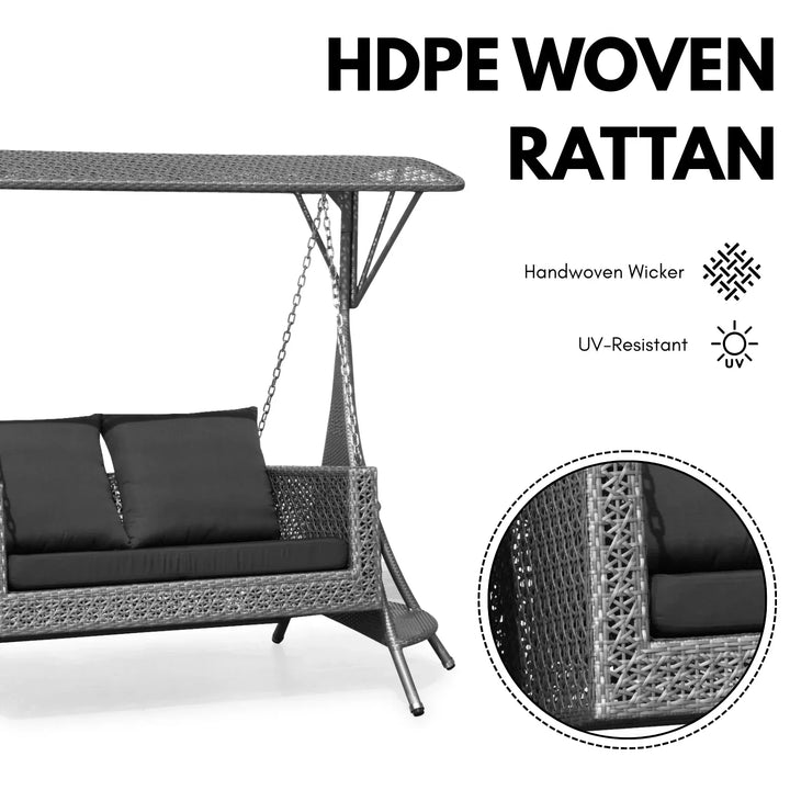 Cornelia Outdoor Rattan Wicker 2-Seat Patio Swing Chair with Shade & Cushions