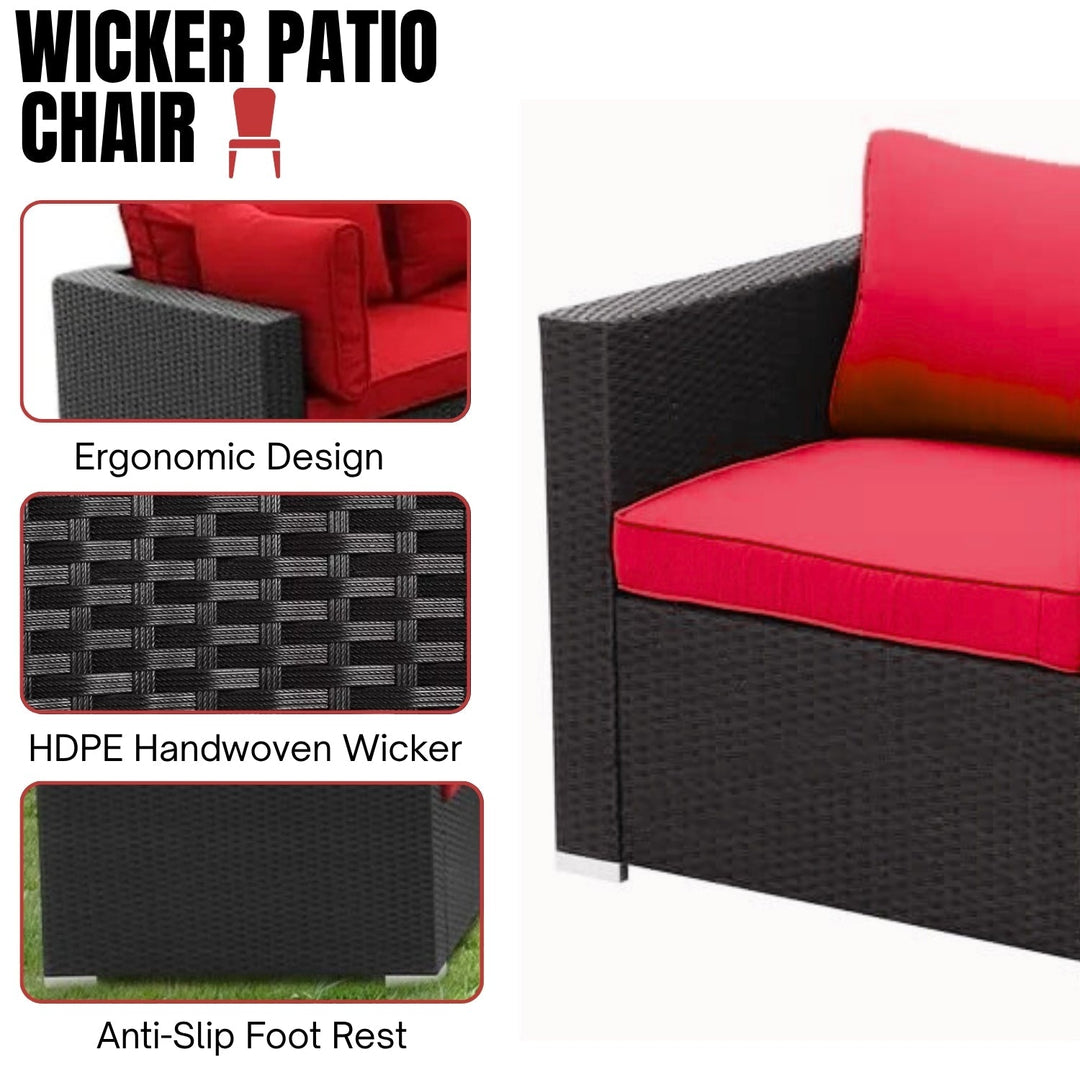 Zhilan 6-Piece Outdoor Wicker Sofa Set (Black/Red)