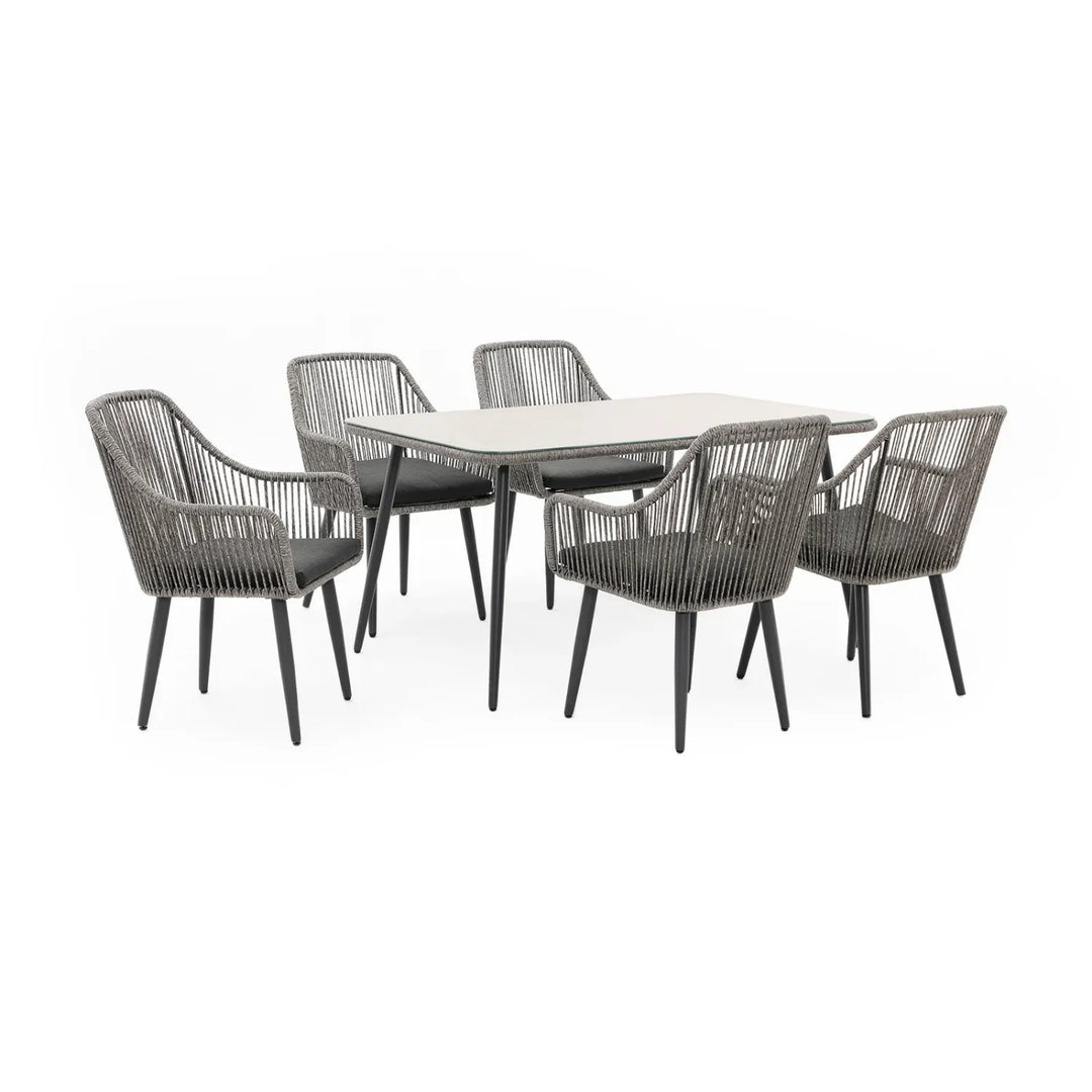 Lopa 7-Piece Outdoor Patio Dining Set with Rope Chairs & Glass Top Table
