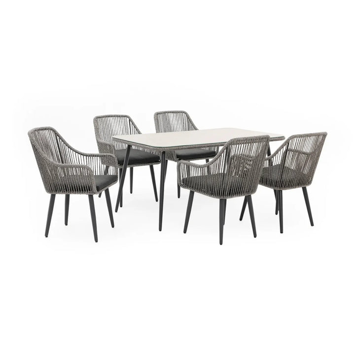 Lopa 7-Piece Outdoor Patio Dining Set with Rope Chairs & Glass Top Table