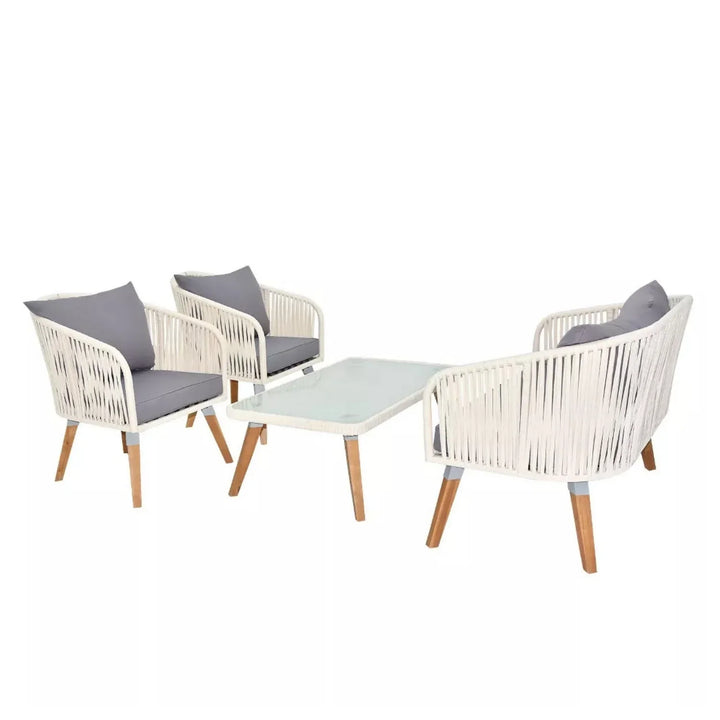 Vada Outdoor Rope 4-Piece Sofa Set (White & Grey)