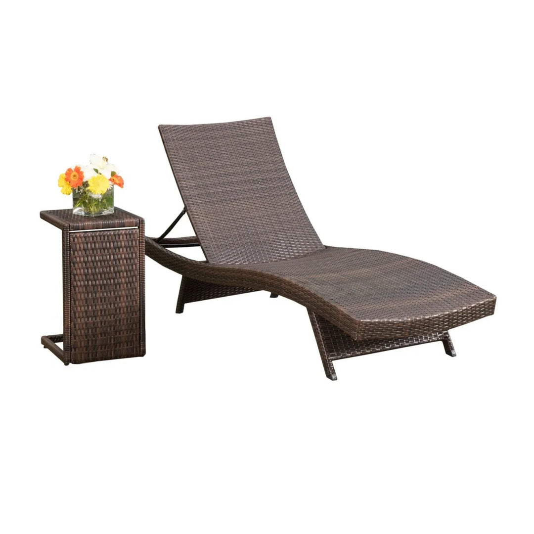 Udita Outdoor All-Weather HDPE Wicker Rattan Sunlounger Recliner with Side Table