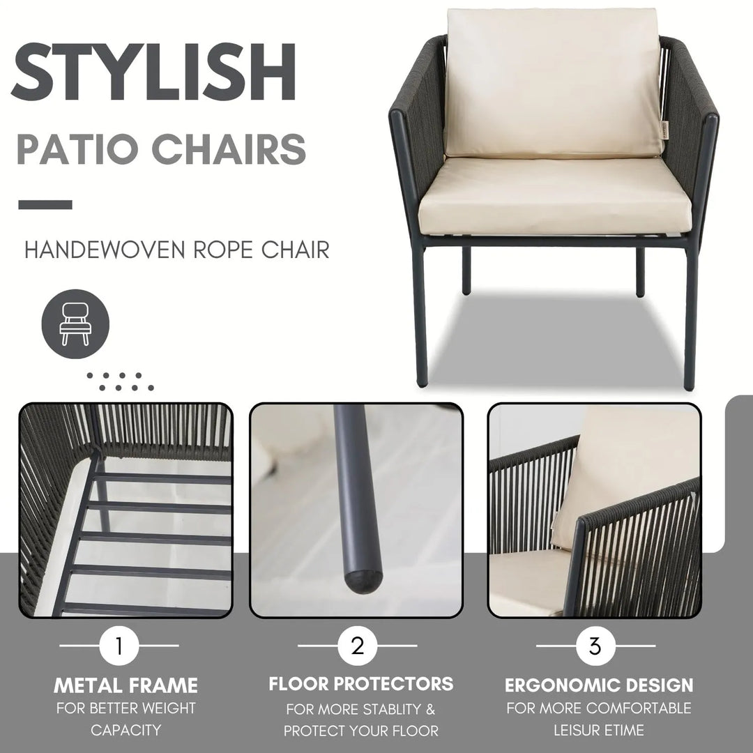 Nerida Outdoor Rope Patio Set with Glass Top Table