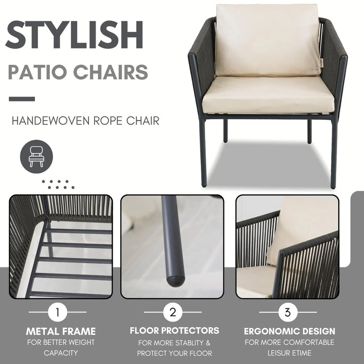 Nerida Outdoor Rope Patio Set with Glass Top Table