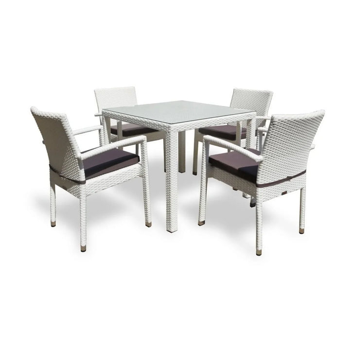Riko 5-Piece Outdoor Patio Dining Set With Rattan Chairs & Glass-Top Table