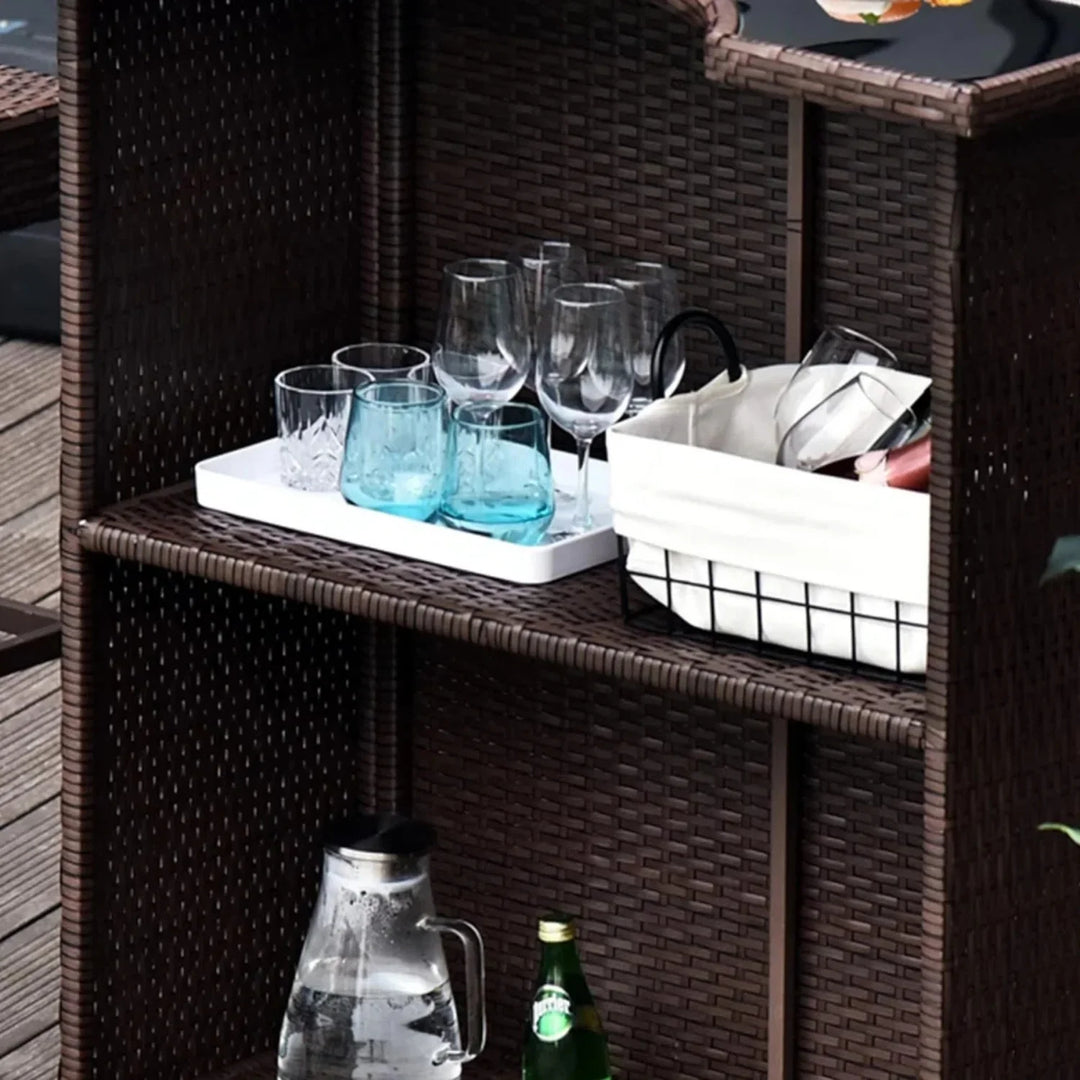 Outdoor Wicker 5-Piece Bar Set with Glass Top Table