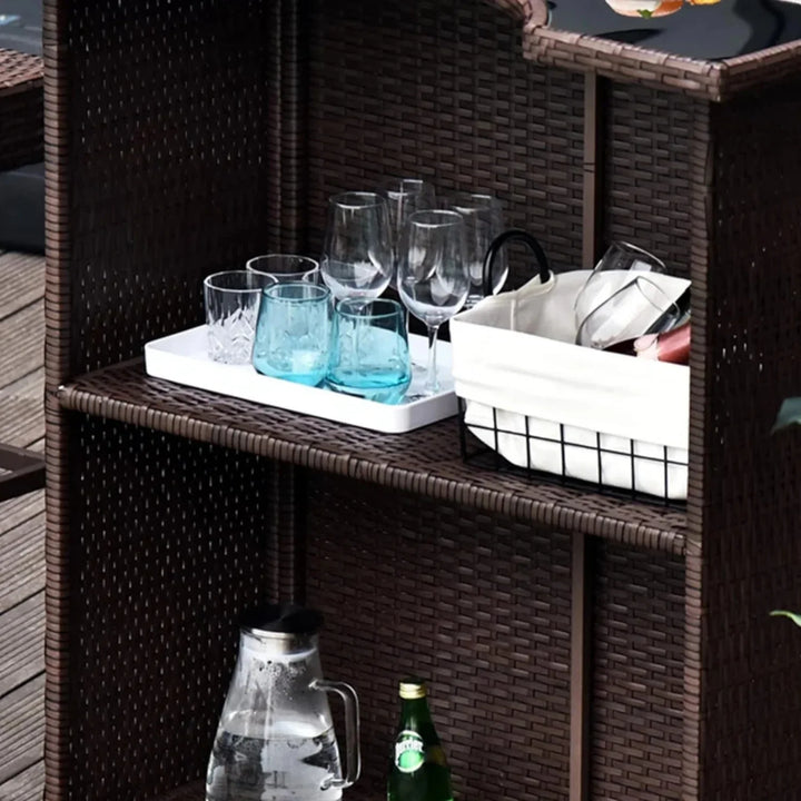 Outdoor Wicker 5-Piece Bar Set with Glass Top Table
