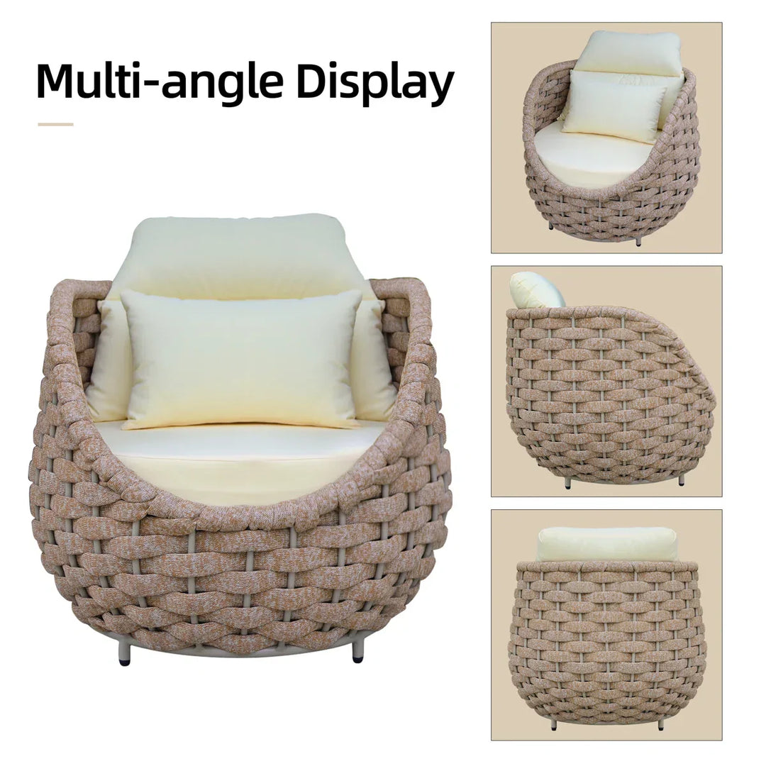 Equo Outdoor Sofa Set 2 Seater, 2 Single seater and 1 Center Table (Beige) Braided & Rope