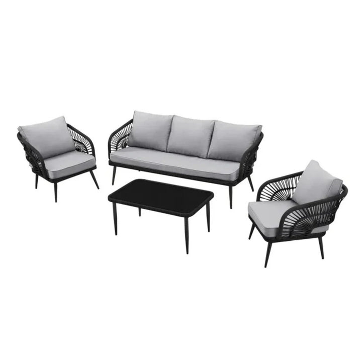 Oceana Outdoor Rope Conversation Patio Sofa Set (Black /Light Grey)
