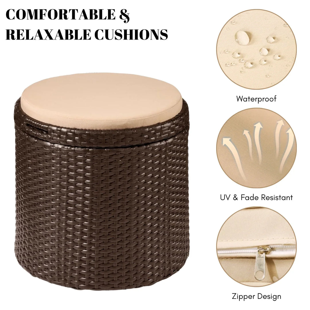 Round Wicker Ottoman for Patio & Backyard
