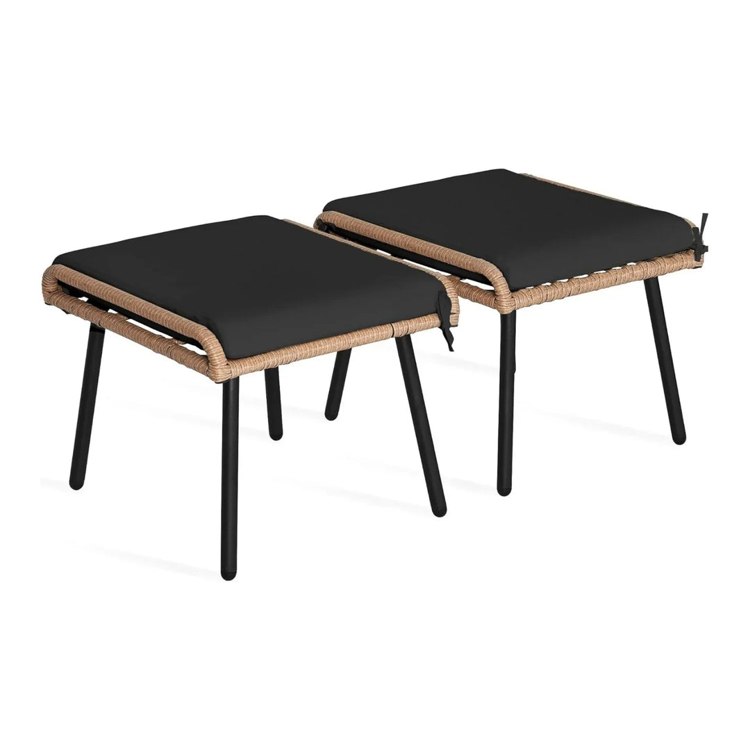 Jivanshi Set of 2 Wicker Ottomans, Multipurpose Outdoor Furniture