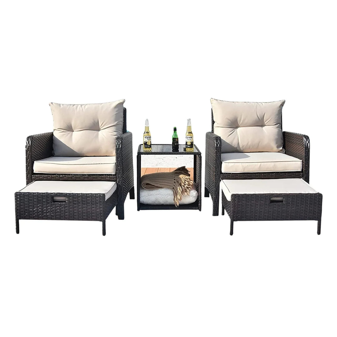 Geetika Outdoor 5 Piece Patio Wicker Furniture Set