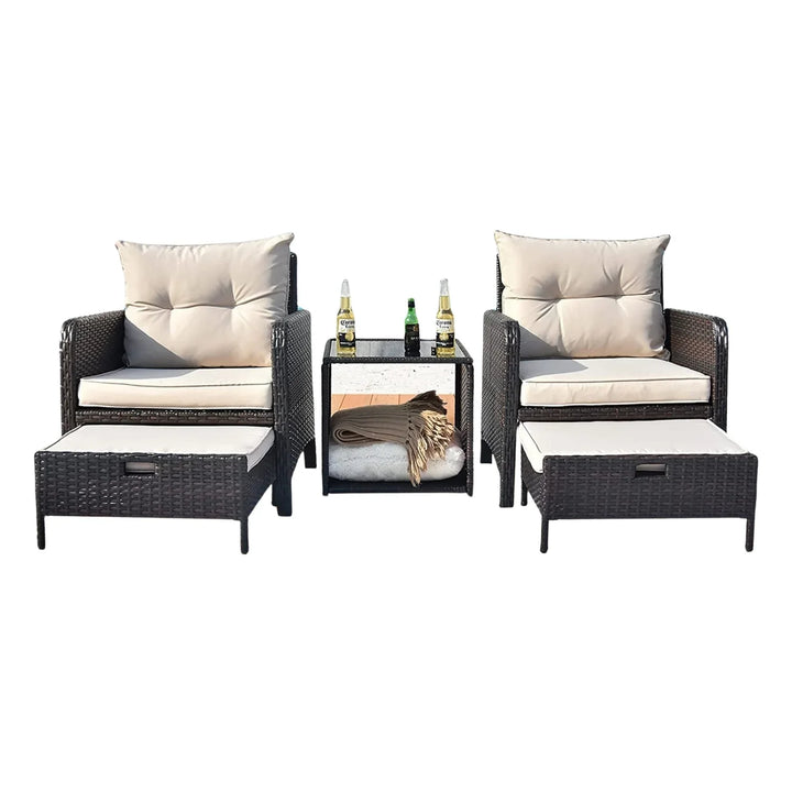 Geetika Outdoor 5 Piece Patio Wicker Furniture Set