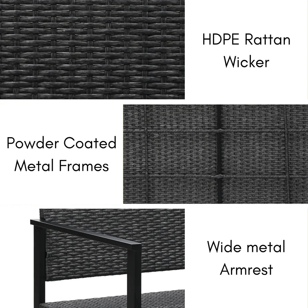 Yasmin 2-Seater Outdoor Garden Rattan Bench With Metal Frames