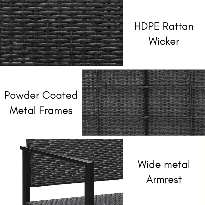 Yasmin 2-Seater Outdoor Garden Rattan Bench With Metal Frames