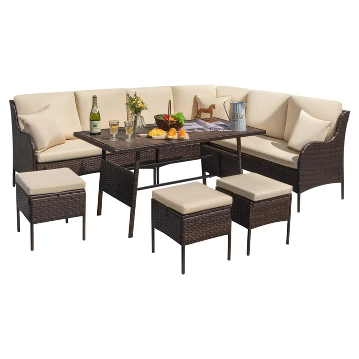 Lei 6 Piece Outdoor Patio Furniture Set (Dark Brown & Cream)