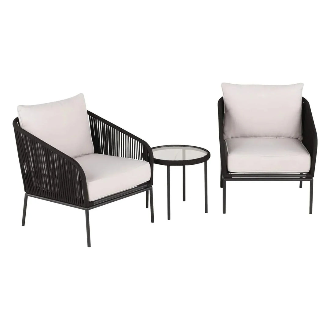 Safiya 3 Piece Outdoor Rope Bistro Set (Black & White)