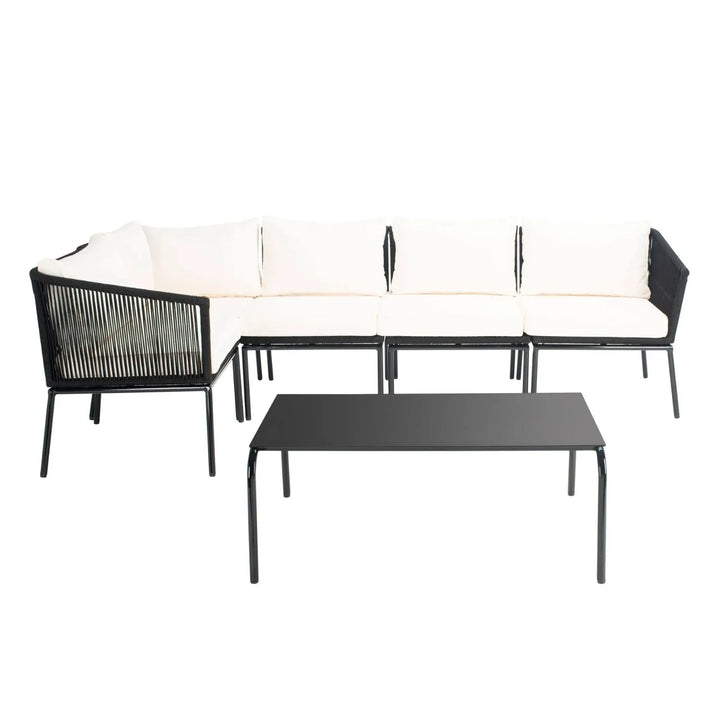 Obeida Outdoor Black Rope L-Shape All Weather Sectional Sofa Set